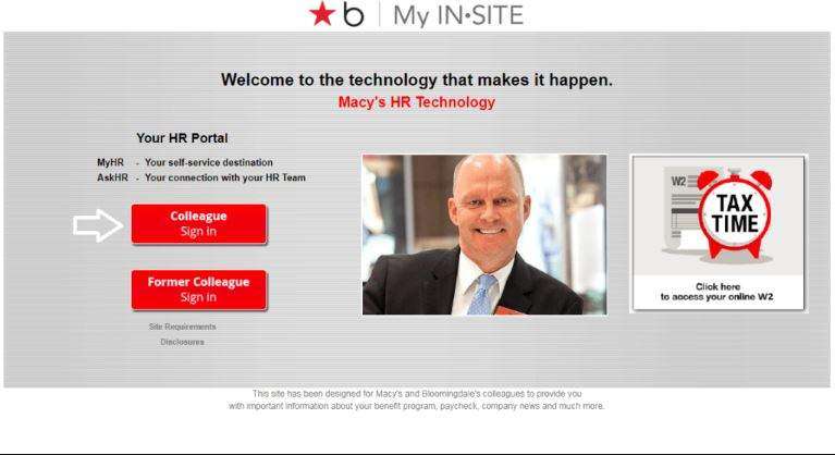 Macy's Insite website for Employees